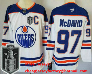 Men's Edmonton Oilers #97 Connor McDavid White 2025 Stanley Cup Final Authentic Jersey