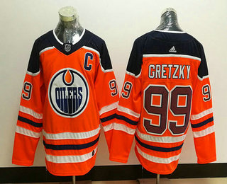 Men's Edmonton Oilers #99 Wayne Gretzky C Patch Orange Home 2017-2018 Hockey Stitched NHL Jersey