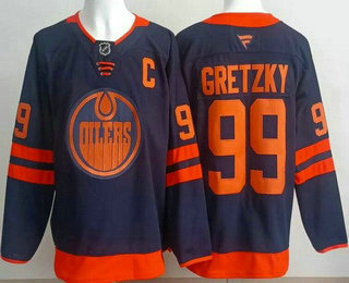 Men's Edmonton Oilers #99 Wayne Gretzky Navy Authentic Jersey