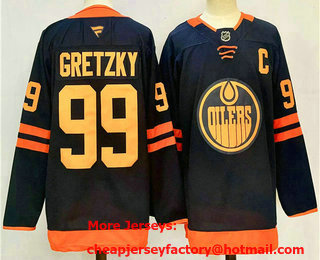 Men's Edmonton Oilers #99 Wayne Gretzky Navy Blue 2024 Stitched Jersey
