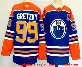Men's Edmonton Oilers #99 Wayne Gretzky Royal 2024 Stitched Jersey