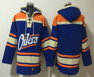 Men's Edmonton Oilers Blank Blue Lace Up Pullover Hoodie