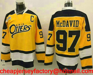 Men's Erie Otters #97 Connor McDavid Yellow Stitched OHL Hockey Jersey