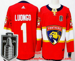 Men's Florida Panthers #1 Roberto Luongo Red 2024 Stanley Cup Final Authentic Jersey