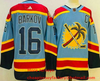 Men's Florida Panthers #16 Aleksander Barkov Blue 2022 Reverse Retro Authentic Jersey