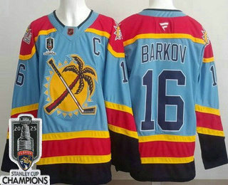 Men's Florida Panthers #16 Aleksander Barkov Blue 2025 Stanley Cup Champions Authentic Jersey