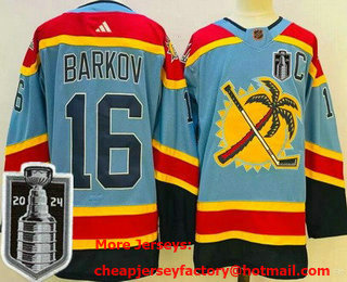 Men's Florida Panthers #16 Aleksander Barkov Blue Reverse Retro 2024 Stanley Cup Final Authentic Jersey