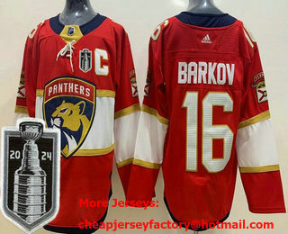 Men's Florida Panthers #16 Aleksander Barkov Red 2024 Stanley Cup Final Authentic Jersey