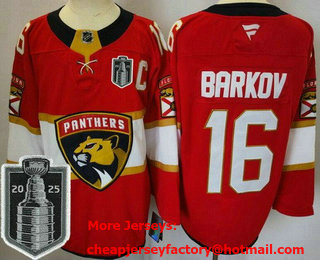 Men's Florida Panthers #16 Aleksander Barkov Red 2025 Stanley Cup Final Authentic Jersey