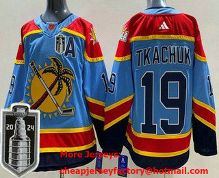 Men's Florida Panthers #19 Matthew Tkachuk Blue Reverse Retro 2024 Stanley Cup Final Authentic Jersey