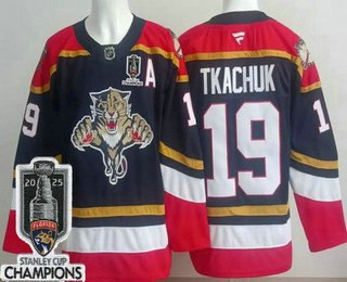 Men's Florida Panthers #19 Matthew Tkachuk Navy 2025 Stanley Cup Champions Authentic Jersey