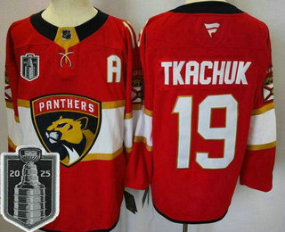 Men's Florida Panthers #19 Matthew Tkachuk Red 2025 Stanley Cup Final Authentic Jersey