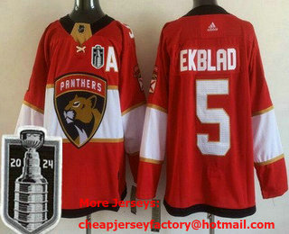 Men's Florida Panthers #5 Aaron Ekblad Red 2024 Stanley Cup Final Authentic Jersey
