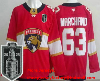 Men's Florida Panthers #63 Brad Marchand Red 2025 Stanley Cup Final Authentic Jersey