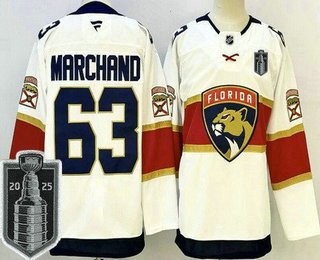 Men's Florida Panthers #63 Brad Marchand White 2025 Stanley Cup Final Authentic Jersey