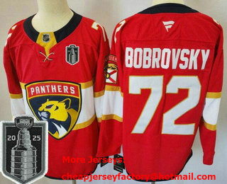 Men's Florida Panthers #72 Sergei Bobrovsky Red 2025 Stanley Cup Final Authentic Jersey