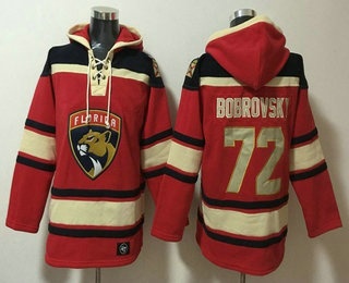 Men's Florida Panthers #72 Sergei Bobrovsky Red Lace Up Pullover Hoodie