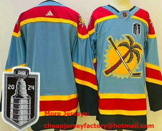 Men's Florida Panthers Blank Blue 2022 Reverse Retro 2024 Stanley Cup Final Authentic Jersey