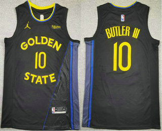 Men's Golden State Warriors #10 Jimmy Bulter III Black Grey City Edition Swingman Sponsor Stitched Jersey