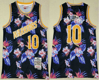 Men's Golden State Warriors #10 Tim Hardaway 1990-91 Ness Floral Fashion With Warriors Hardwood Classics Soul Swingman Throwback Jersey