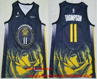 Men's Golden State Warriors #11 Klay Thompson 2022 Black City Edition With 6 Patch Stitched Jersey With Sponsor