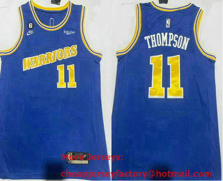 Men's Golden State Warriors #11 Klay Thompson Blue 6 Patch Classic 2022 Icon Swingman Jersey