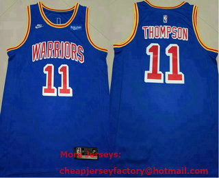 Men's Golden State Warriors #11 Klay Thompson Blue Nike Releases Classic Edition 75th Anniversary Stitched Jersey