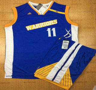 Men's Golden State Warriors #11 Klay Thompson Blue Retro Stitched 2017 NBA Revolution 30 Swingman Jersey With Shorts
