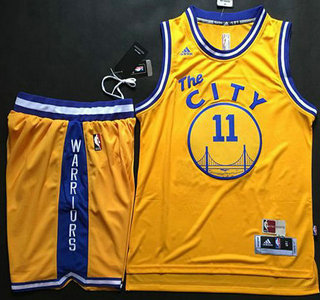 Men's Golden State Warriors #11 Klay Thompson Revolution 30 Swingman 2015-16 Retro Gold Jersey Short Suits