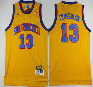 Men's Golden State Warriors #13 Wilt Chamberlain Yellow Hardwood Classics Soul Swingman Throwback Jersey