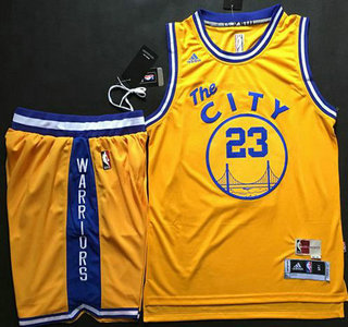 Men's Golden State Warriors #23 Draymond Green Revolution 30 Swingman 2015-16 Retro Gold Jersey Short Suits