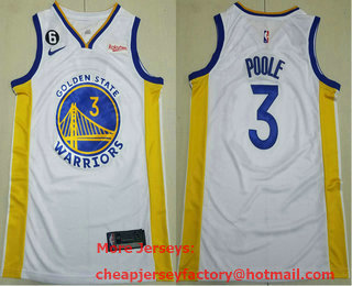 Men's Golden State Warriors #3 Jordan Poole White 6 Patch Icon Sponsor Swingman Jersey