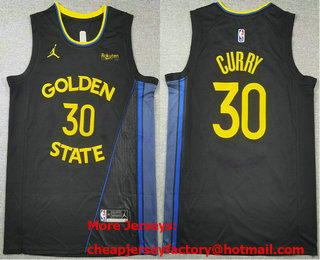 Men's Golden State Warriors #30 Stephen Curry Black Grey 2024 City Edition Swingman Sponsor Stitched Jersey