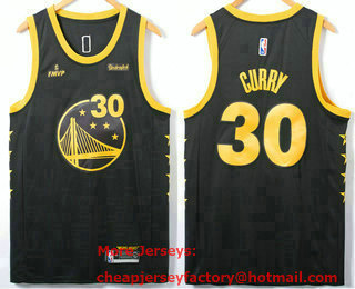 Men's Golden State Warriors #30 Stephen Curry Black FMVP Swingman Jersey