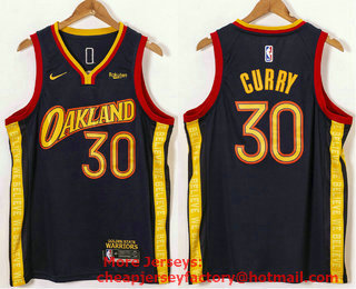 Men's Golden State Warriors #30 Stephen Curry Black NEW 2021 Nike City Edition Stitched Jersey With Sponsor Logo