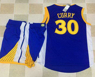 Men's Golden State Warriors #30 Stephen Curry Blue AU Stitched NBA Revolution 30 Swingman Jersey With Shorts