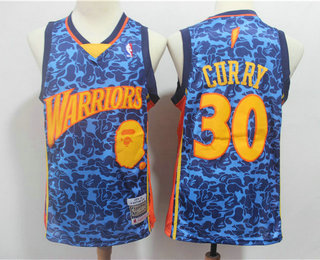Men's Golden State Warriors #30 Stephen Curry Mitchell & Ness x BAPE Blue Swingman Jersey