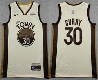 Men's Golden State Warriors #30 Stephen Curry Cream 2025 City Sponsor Swingman Jersey