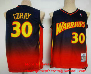 Men's Golden State Warriors #30 Stephen Curry Navy Blue Orange Hardwood Classics Soul Swingman Throwback Jersey