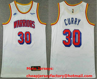 Men's Golden State Warriors #30 Stephen Curry White 2024 Classic Edition Swingman Sponsor Stitched Jersey