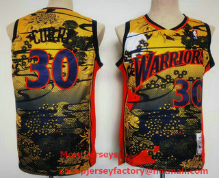 Men's Golden State Warriors #30 Stephen Curry Yellow Black Hardwood Classics Swingman Throwback Fashion Jersey