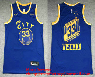 Men's Golden State Warriors #33 James Wiseman Blue Throwback The City Nike Jersey