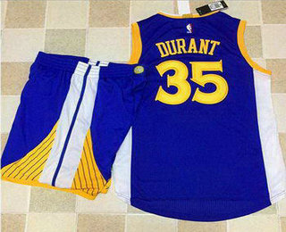 Men's Golden State Warriors #35 Kevin Durant Blue AU Stitched NBA Revolution 30 Swingman Jersey With Shorts