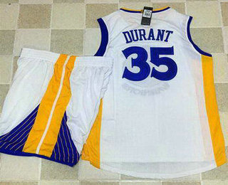 Men's Golden State Warriors #35 Kevin Durant White AU Stitched NBA Revolution 30 Swingman Jersey With Shorts