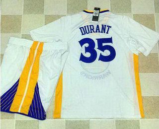 Men's Golden State Warriors #35 Kevin Durant White Short-Sleeved Revolution 30 Swingman Basketball Jersey With Shorts