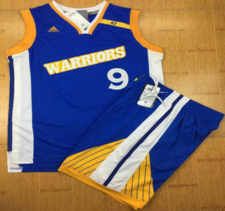 Men's Golden State Warriors #9 Andre Iguodala Blue Retro Stitched 2017 NBA Revolution 30 Swingman Jersey With Shorts