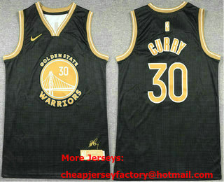 Men's Golden State Warriors 30 Stephen Curry Black Gold 2024 Select Series Stitched Jersey