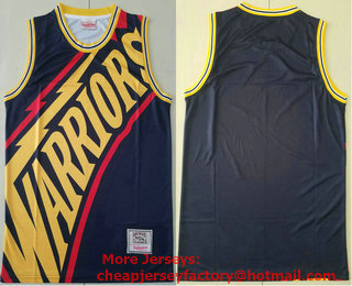 Men's Golden State Warriors Black Big Face Mitchell Ness Hardwood Classics Soul Swingman Throwback Jersey