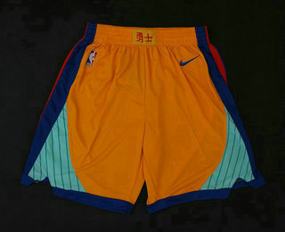 Men's Golden State Warriors Yellow 2017-2018 Nike Swingman Stitched NBA Shorts