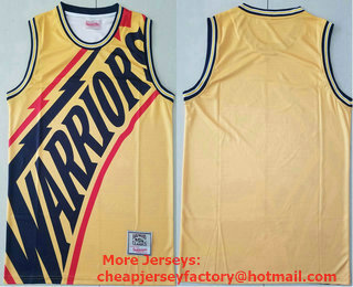 Men's Golden State Warriors Yellow Big Face Mitchell Ness Hardwood Classics Soul Swingman Throwback Jersey